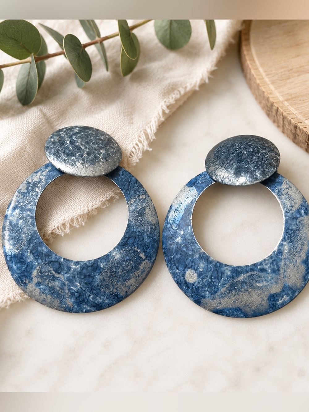 Vintage drop hope retro 80s style earrings. Blue Cloud